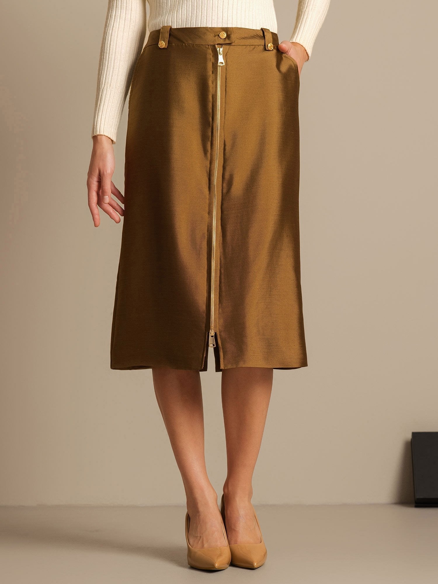 [Bronce] SilkSilky-ES 32Momme Silk-Wool Blend Skirt 003,
