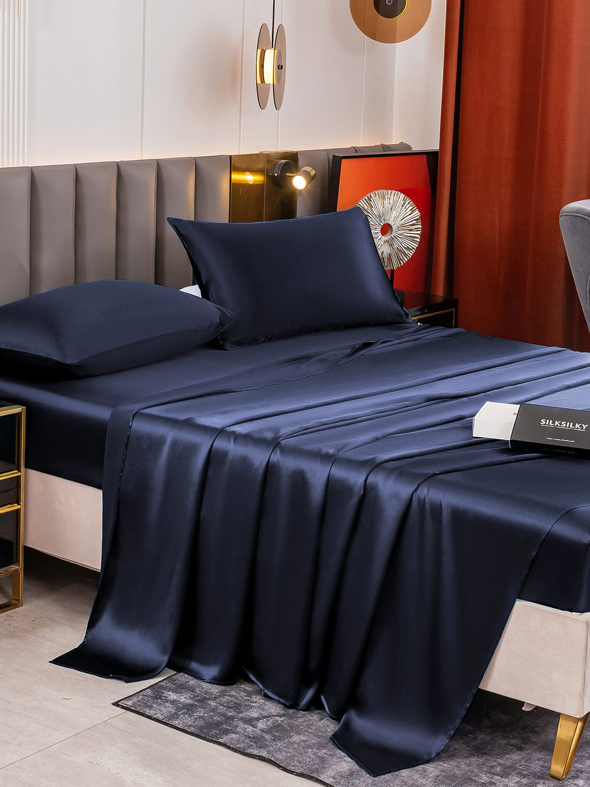 [Azul Oscuro] SilkSilky-ES 19Momme Seda Pura Bedding Set 003