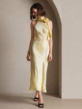 [Amarillo Claro] SilkSilky-ES Sleeveless Halter Vestido 008