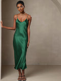 SilkSilky-ES Seda Pura Sin mangas Dress Verde 001