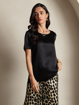 [Multi] SilkSilky-ES Seda Pura Manga corta Round Neck Pijamas de mujer 003