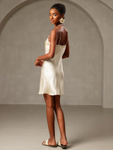 [Amarillo Claro] SilkSilky-ES Spaghetti Strap Cowl Neck Vestido 002