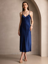 [Azul Oscuro] SilkSilky-ES Spaghetti Strap V Neck Vestido 003