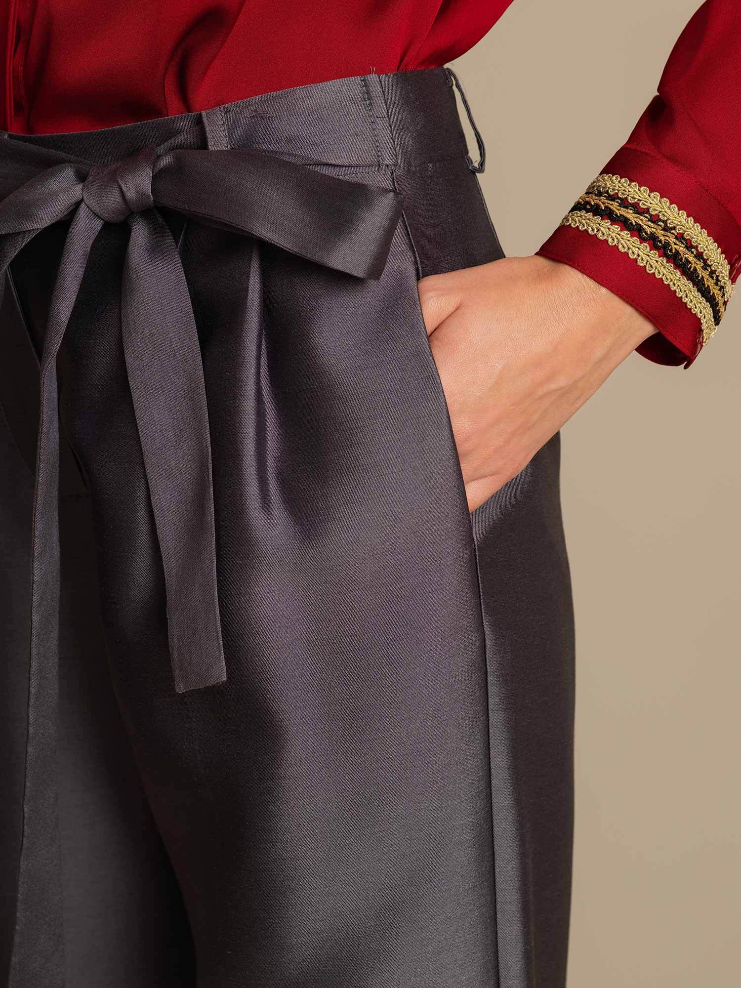 [Gris] SilkSilky-ES 32Momme Silk-Wool Blend Womens Pants 004,