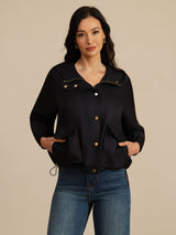 [Negro] SilkSilky-ES Manga larga Cuello Alto Chaqueta de mujer 004