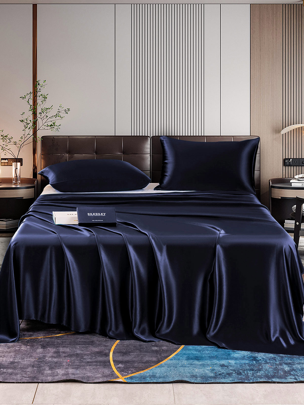 [Azul Oscuro] SilkSilky-ES 22Momme Seda Pura Bedding Set 001