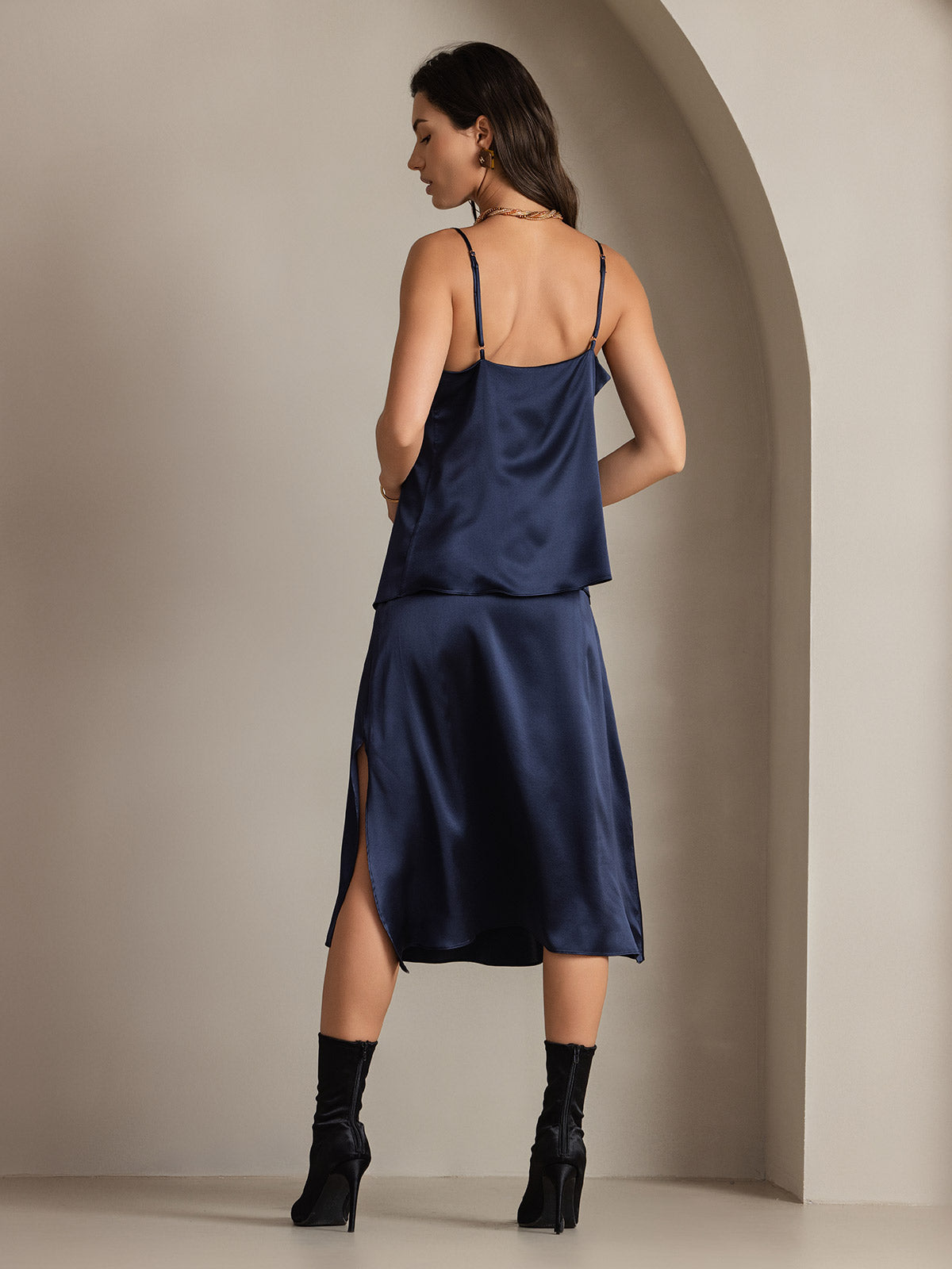 [Azul Oscuro] SilkSilky-ES 19Momme Seda Skirt 002