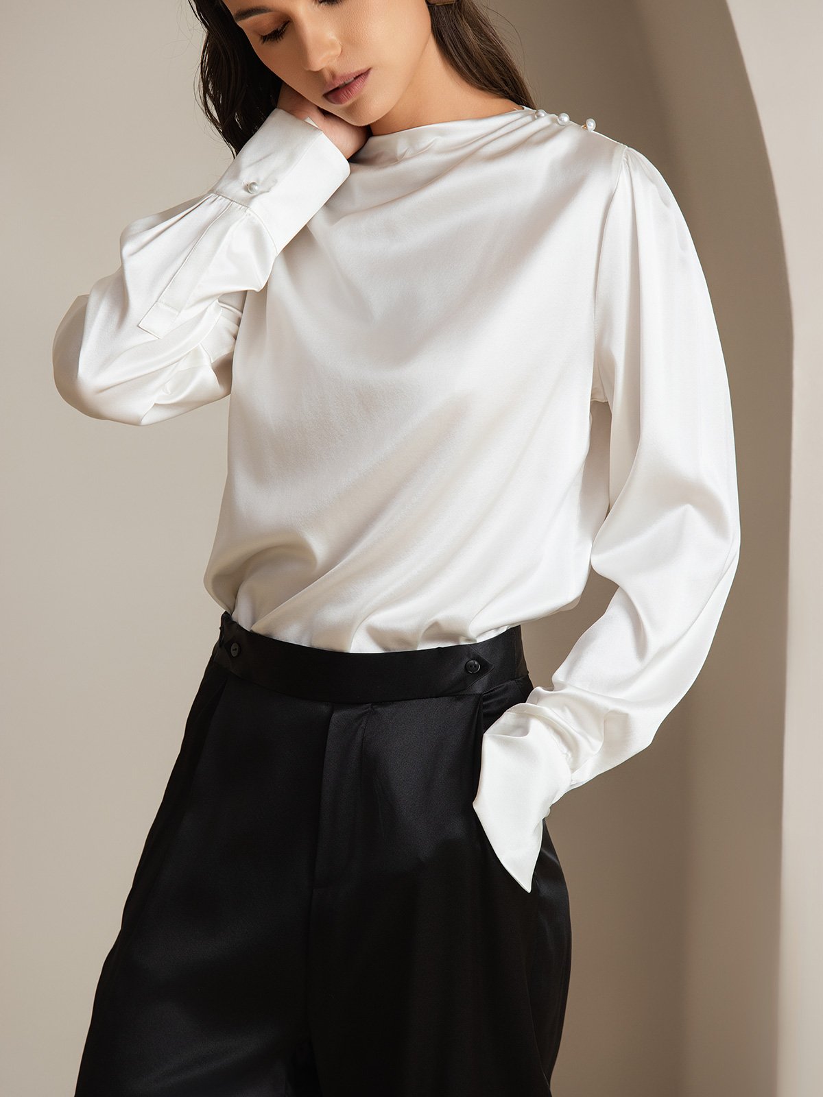 [Blanco] SilkSilky-ES 19Momme Seda Womens Shirt 003