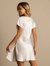[Blanco] SilkSilky-ES Short Sleeve V Neck Camisón 002