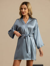 [Azul Grisáceo] SilkSilky-ES 3/4 Sleeve Bata de mujer 004