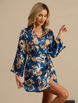 [Dragón Navy] SilkSilky-ES 3/4 Sleeve Bata de mujer 001