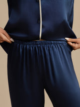 [Azul Oscuro] SilkSilky-ES Long Sleeve Lapel Collar Pijamas de mujer 005