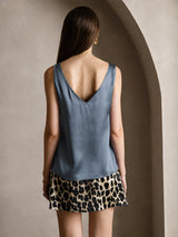 [Verde Azulado Real] SilkSilky-ES Sleeveless V Neck Top de tirantes 002