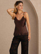 [Marrón] SilkSilky-ES V Neck Top de tirantes 003