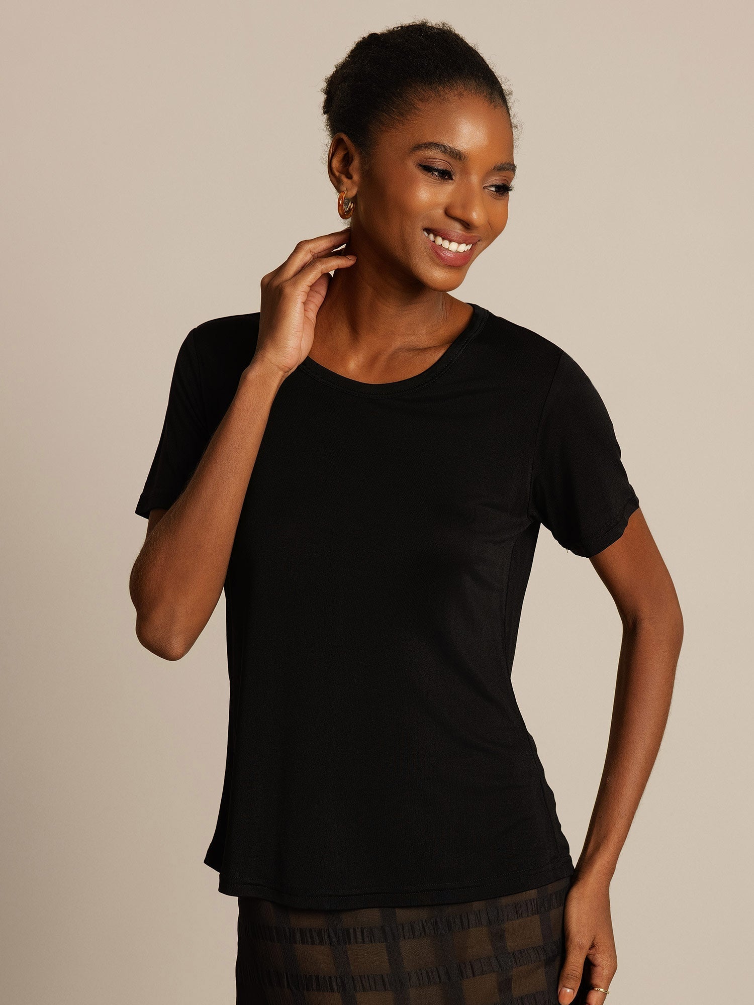 [Negro] SilkSilky-ES Manga corta Cuello Redondo Camisetas de Mujer 005