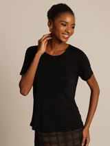[Negro] SilkSilky-ES Manga corta Cuello Redondo Camisetas de Mujer 005