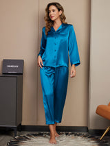 [Azul Real] SilkSilky-ES Long Sleeve Lapel Collar Pijamas de mujer 001