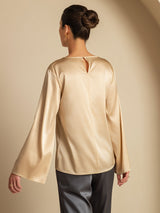 [Champán] SilkSilky-ES Long Sleeve Boat Neck Blusa 002