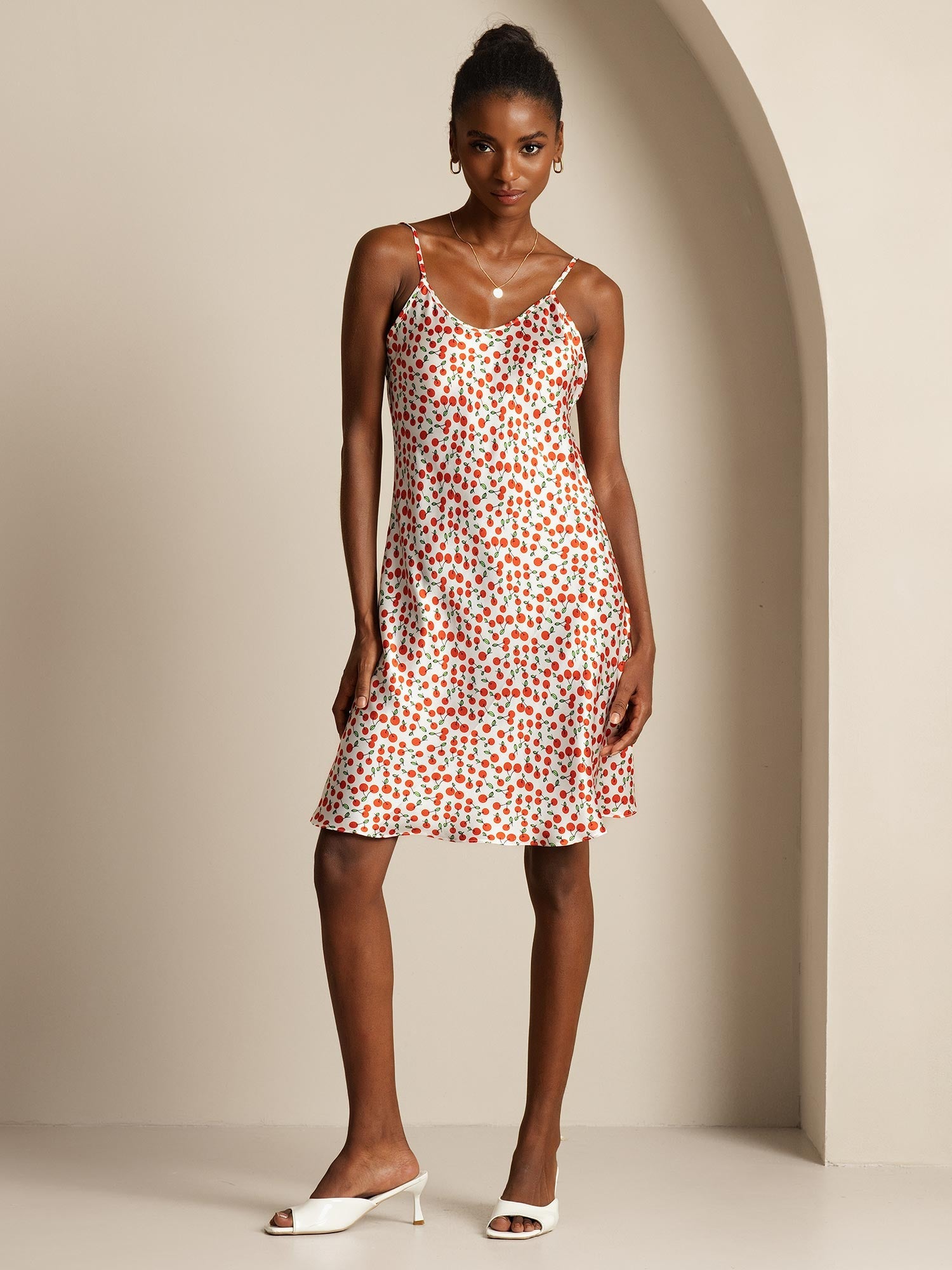 [Cereza] SilkSilky-ES Seda Pura Cuello en V Vestido 001,