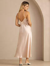 [Rosa] SilkSilky-ES Spaghetti Strap V Neck Vestido 002