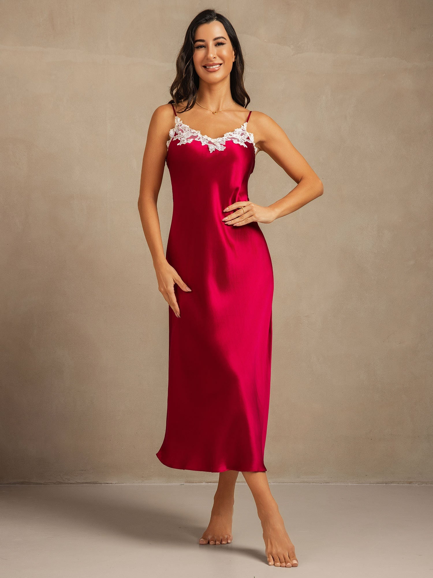 [Vino] SilkSilky-ES Spalline Sottili Cuello en V Vestido 005