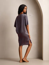 [Gris Púrpura] SilkSilky-ES Half Sleeve V Neck Camisón 002