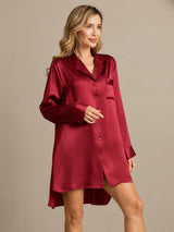 [Vino] SilkSilky-ES Long Sleeve Lapel Collar Camisas de dormir 007