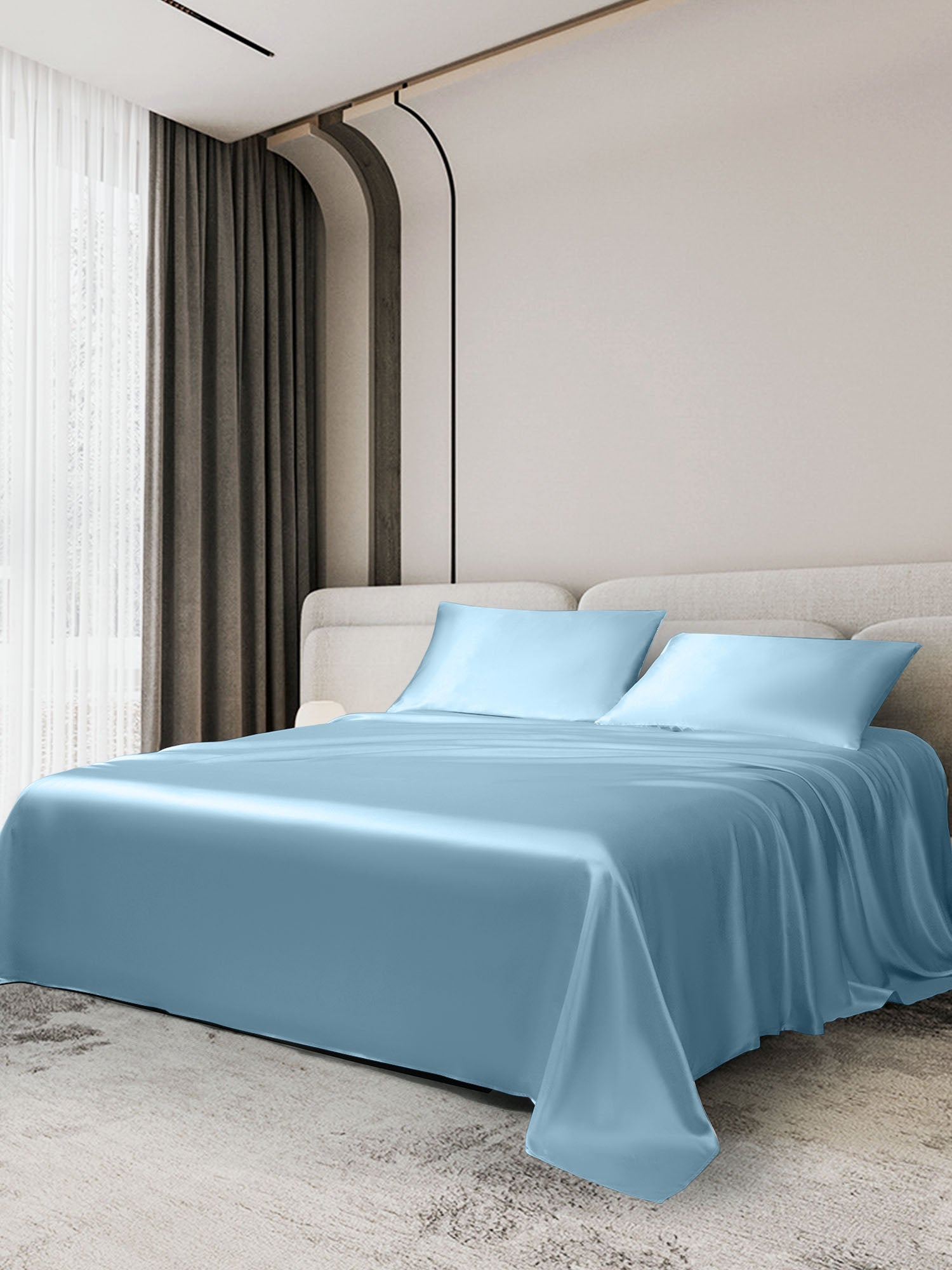 [Azul Claro] SilkSilky-ES 19Momme Juego de ropa de cama 002