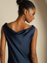 [Azul Oscuro] SilkSilky-ES Sleeveless Cowl Neck Vestido 004