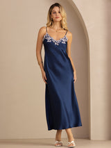 [Azul] SilkSilky-ES Spaghetti Strap V Neck Vestido 001