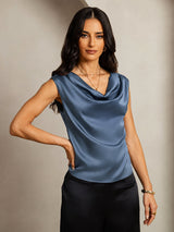 [Verde Azulado Real] SilkSilky-ES Cap Sleeve Cowl Neck Camisetas de Mujer 001