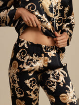 [Dragón Negro] SilkSilky-ES Long Sleeve Lapel Collar Pijamas de mujer 005