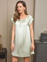 [Menta Verde] SilkSilky-ES Cap Sleeve Square Neck Camisón 003