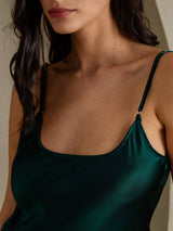 [Verde Oscuro] SilkSilky-ES Spaghetti Strap V Neck Vestido 004