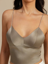 [Caqui] SilkSilky-ES Spaghetti Strap V Neck Top de tirantes 004