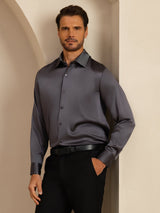 [Gris Oscuro] SilkSilky-ES Long Sleeve Lapel Collar Camisa de hombre 008