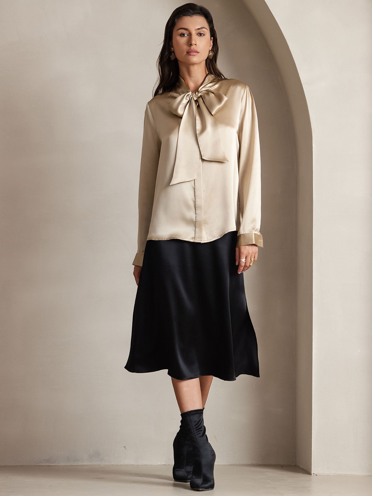 [Champán] SilkSilky-ES 19Momme Seda Manga larga Blouse 006