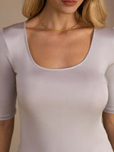 [Gris Claro] SilkSilky-ES Half Sleeve Camisetas de Mujer 004