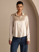 [Beige Arroz] SilkSilky-ES Long Sleeve Lapel Collar Blusas de Mujer 002