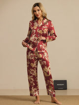 [Dragón Vino] SilkSilky-ES Long Sleeve Lapel Collar Pijamas de mujer 008