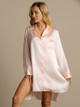 [Rosa Claro] SilkSilky-ES Long Sleeve Lapel Collar Camisas de dormir 005