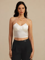 [Blanco] SilkSilky-ES Spaghetti Strap V Neck Top de tirantes 003