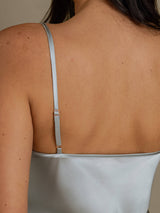 [Azul Grisáceo] SilkSilky-ES V Neck Top de tirantes 005