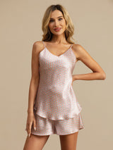 [Rosa Corazón Geo] SilkSilky-ES Spaghetti Strap V Neck Conjunto de tirantes 005