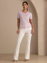 [Lavanda] SilkSilky-ES Short Sleeve V Neck Camisetas de Mujer 007