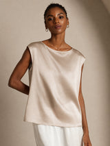 [Beige] SilkSilky-ES Cap Sleeve Round Neck Camisetas de Mujer 003