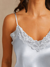 [Azul Grisáceo] SilkSilky-ES Spaghetti Strap V Neck Conjunto de tirantes 004