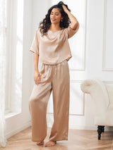 [Champán] SilkSilky-ES Half Sleeve Round Neck Pijamas de mujer 001
