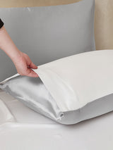 [GrisClaro+Blanco] SilkSilky-ES 22Momme Seda Pura Bedding Set 005,