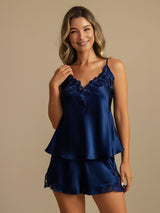 [Azul Oscuro] SilkSilky-ES Spaghetti Strap V Neck Conjunto de tirantes 003